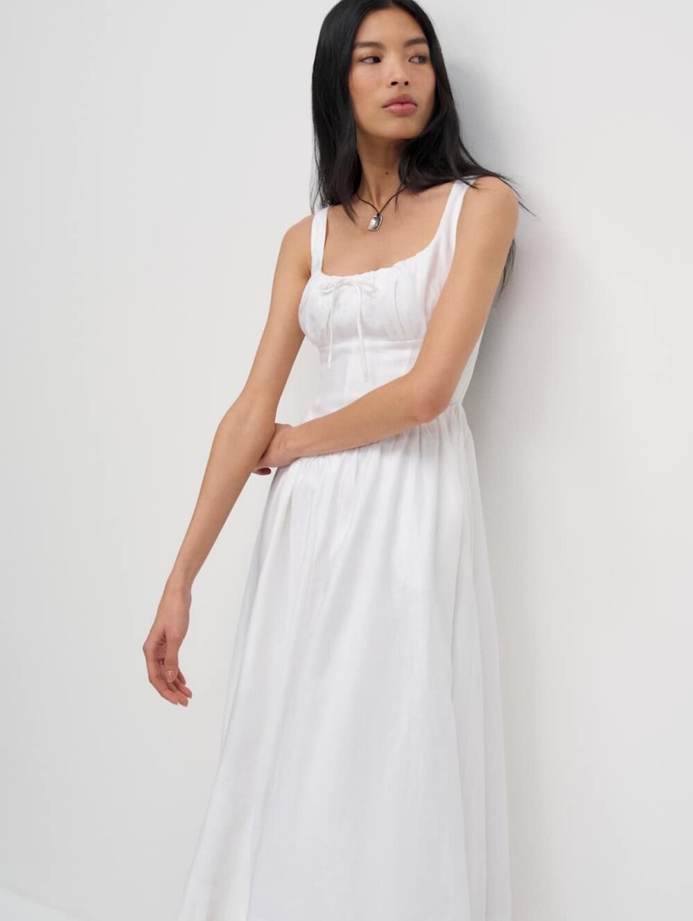 Reformation Balia Linen Sleeveless Midi Dress in White | US 4 UK 8